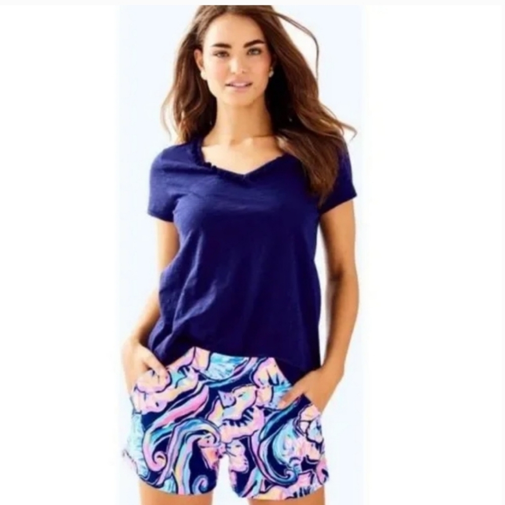 Lilly Pulitzer 4" Makenna Ponte Knit Shorts in Nauti Navy Boho Bateau Size 8